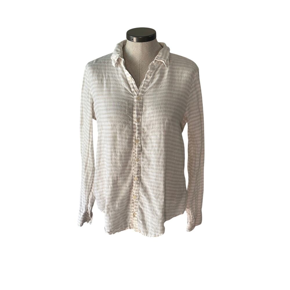 CP Shades Romy Linen Shirt Button Front Neutral Minimalist Lagonlook Stripes - Picture 2 of 9